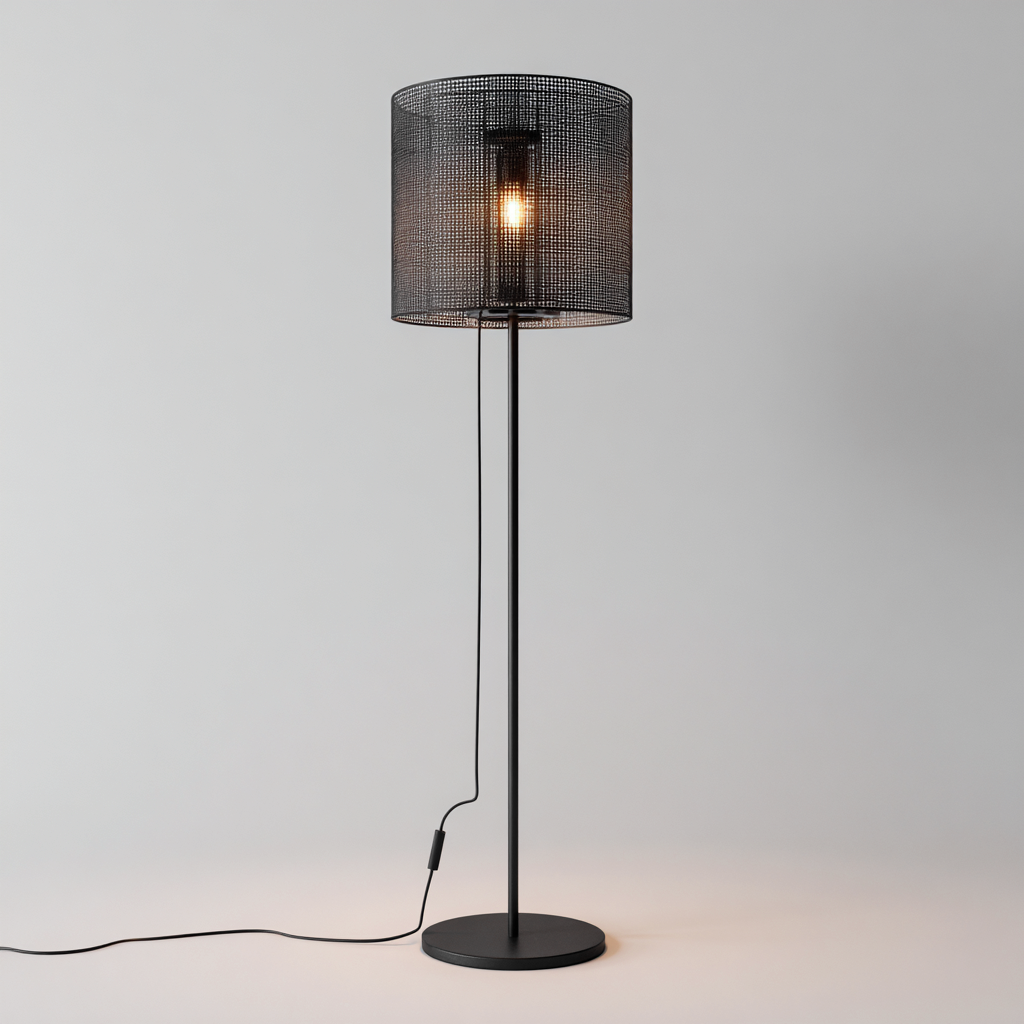 Lampada Da Terra Metallo Rete 28X28X165 Cm – Nero – Design Industriale – Per Soggiorno-Padovae