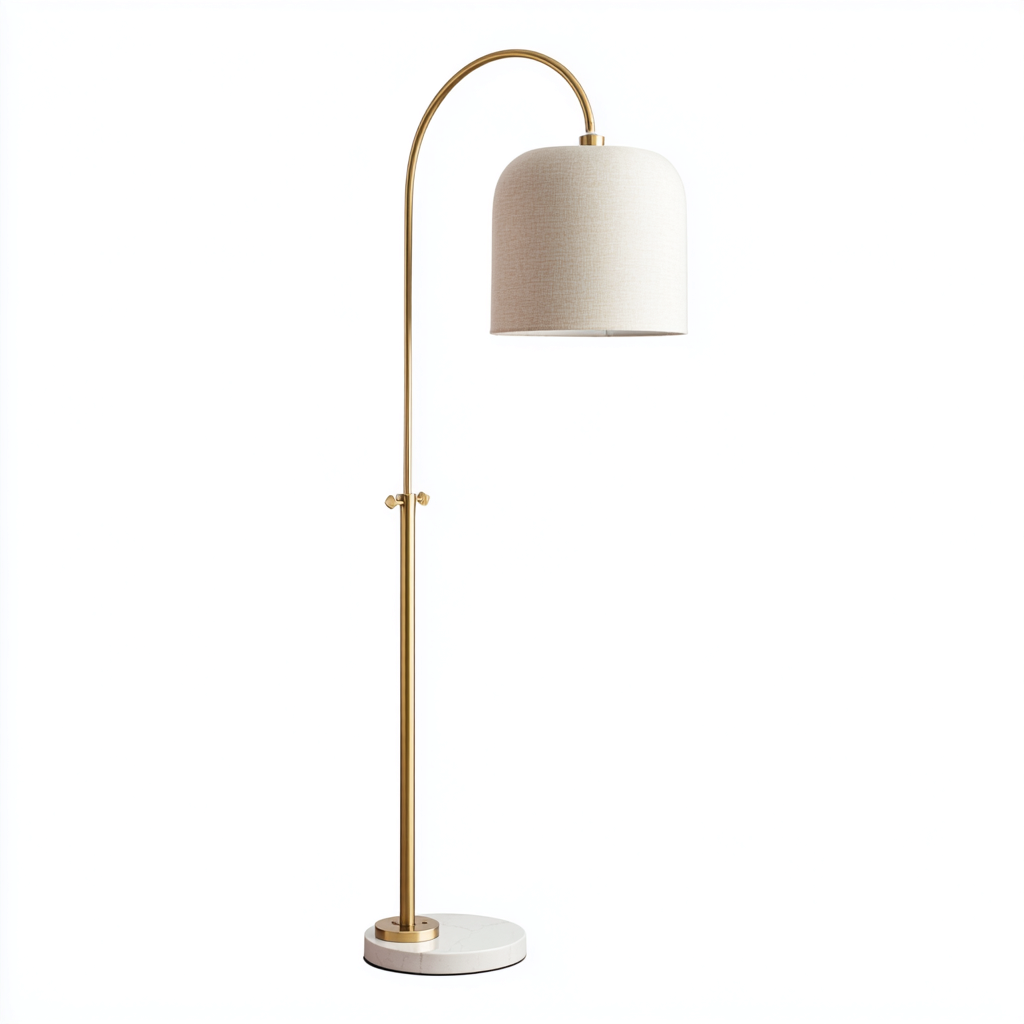Lampada da terra metallo tessuto e marmo - 32x32x160 cm - oro-bianco - design elegante-Padovae