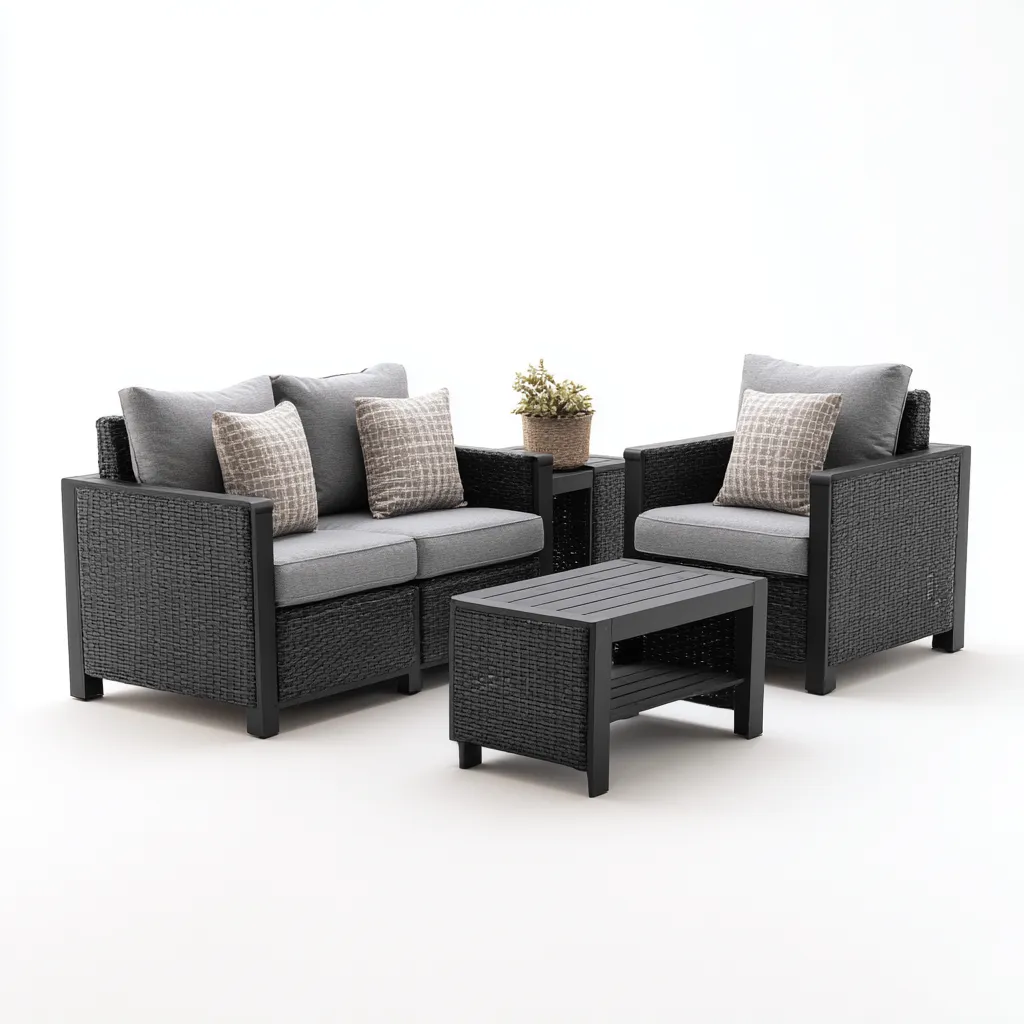 Divano da esterno in rattan sintetico con tavolino 125x70x80 cm - nero - stile moderno - per giardino e terrazza-Padovae