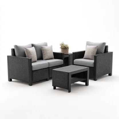 Divano da esterno in rattan sintetico con tavolino 125x70x80 cm - nero - stile moderno - per giardino e terrazza-Padovae