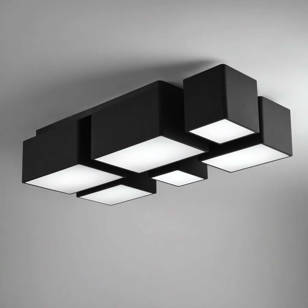 Lampada da soffitto metallo-LED 70x45x12 cm nero-bianco - design moderno geometrico-Padovae