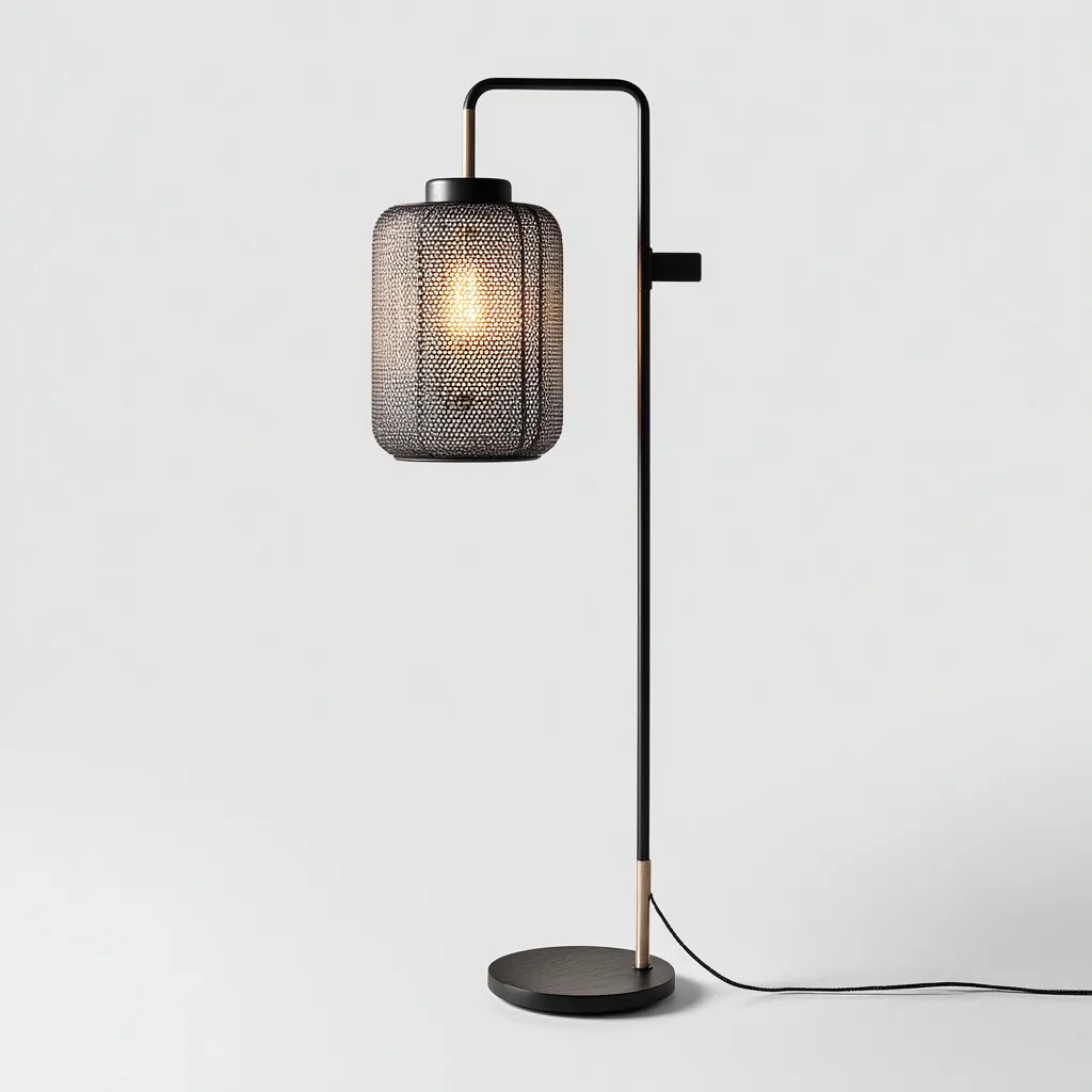 Lampada Da Terra Metallo Rete 20X20X150 Cm – Nero – Design Industriale – Per Soggiorno-Padovae