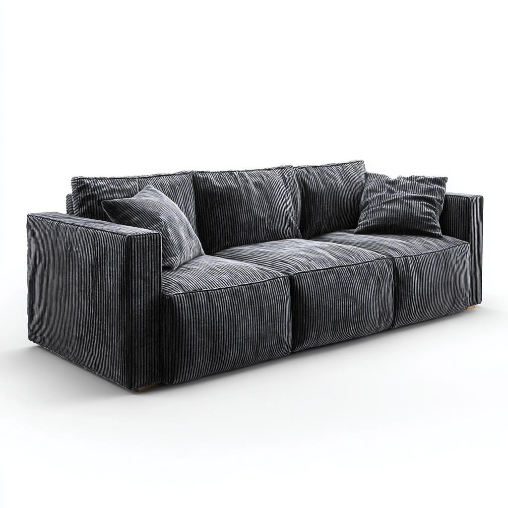 Divano lineare - rivestimento in velluto a coste 230x95x85 cm - grigio scuro - stile moderno per soggiorno-Padovae