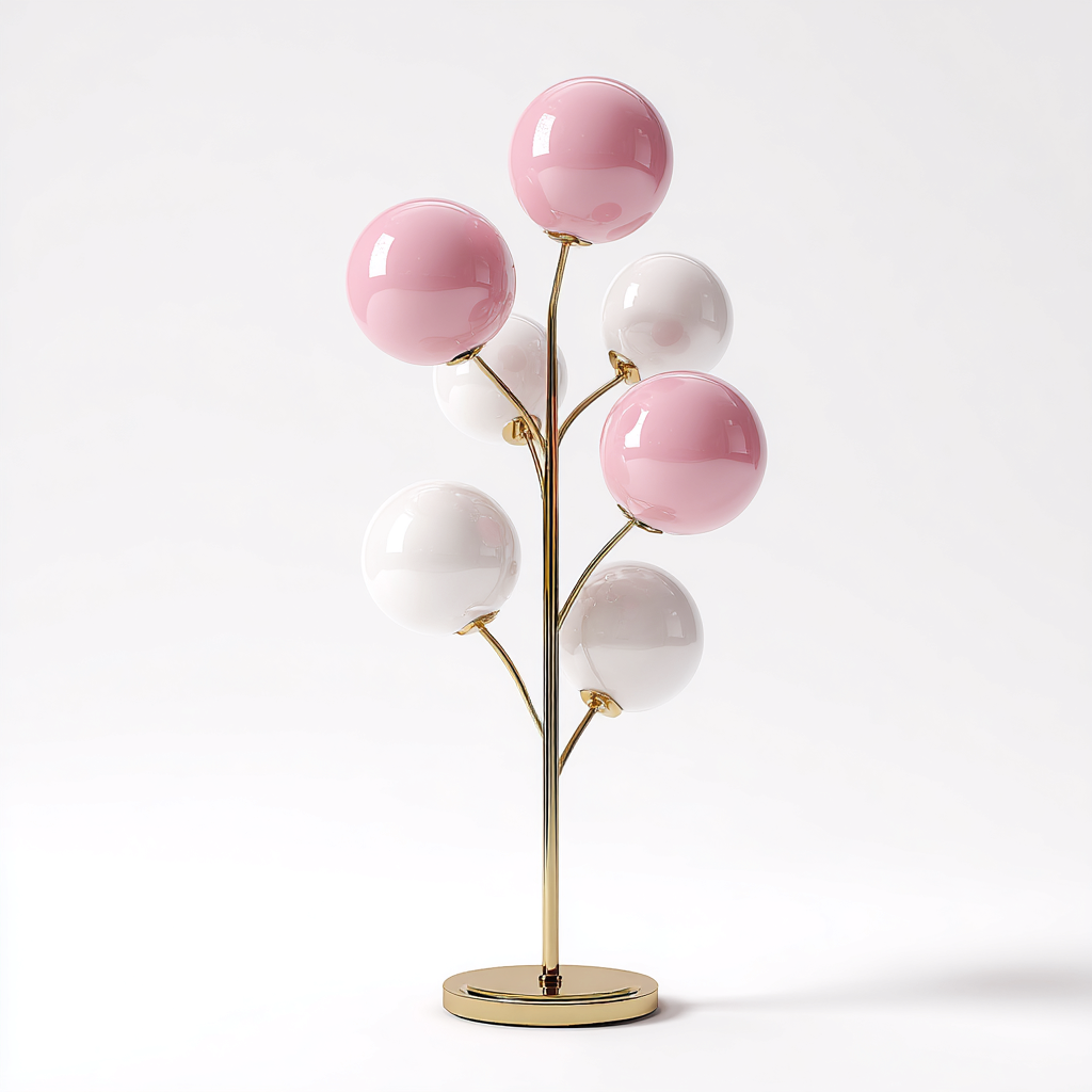 Lampada da terra in metallo e vetro 38x38x150 cm - rosa-bianco-oro - design moderno-Padovae