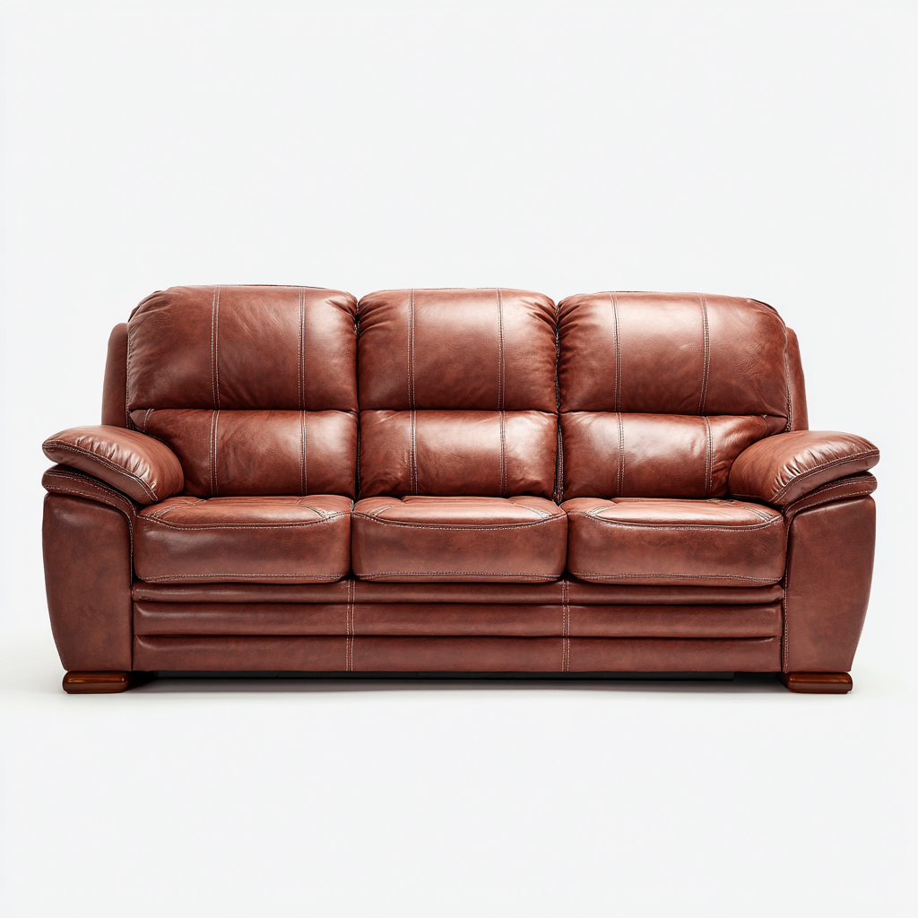 Divano lineare pelle-legno 205x95x100 cm - marrone - design imbottito-Padovae