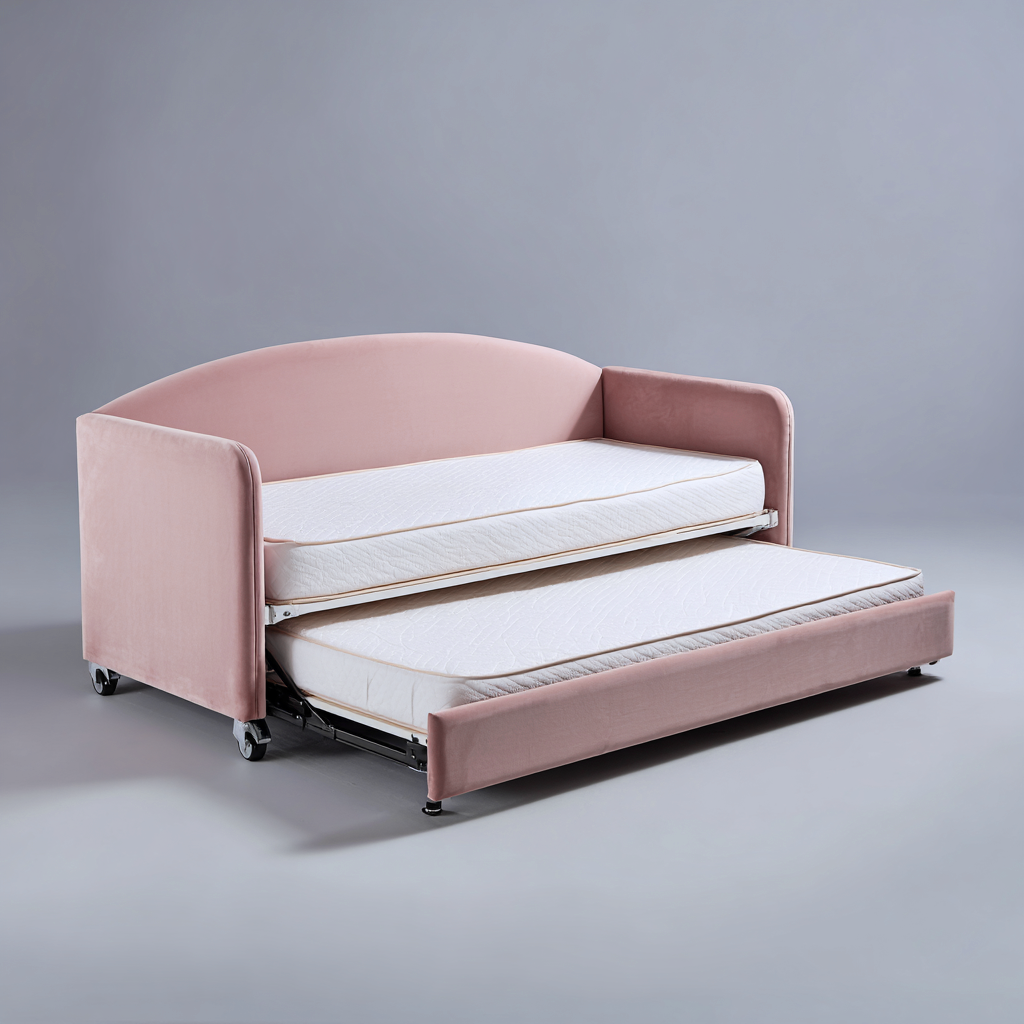 Divano letto in tessuto 205x100x90 cm - rosa-bianco - stile moderno-Padovae