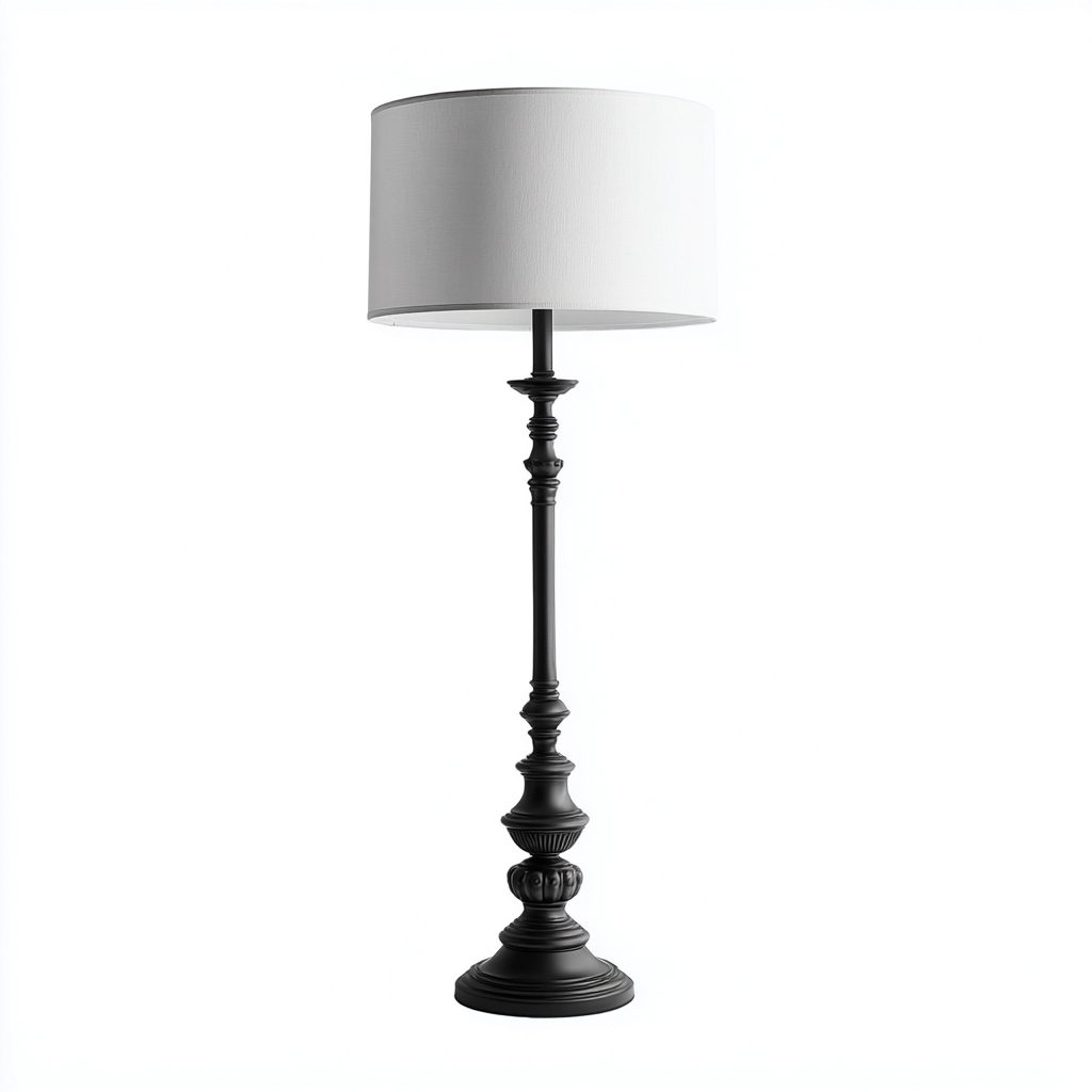 Lampada Da Terra Metallo Lavorato Tessuto 40X40X165 Cm – Nero-Bianco – Design Classico – Per Soggiorno-Padovae