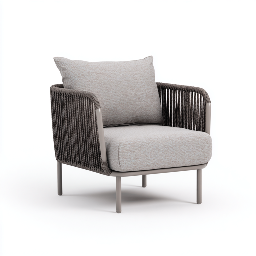 Sedia da giardino corda e metallo 80x75x85 cm - grigio-tortora - con cuscini-Padovae