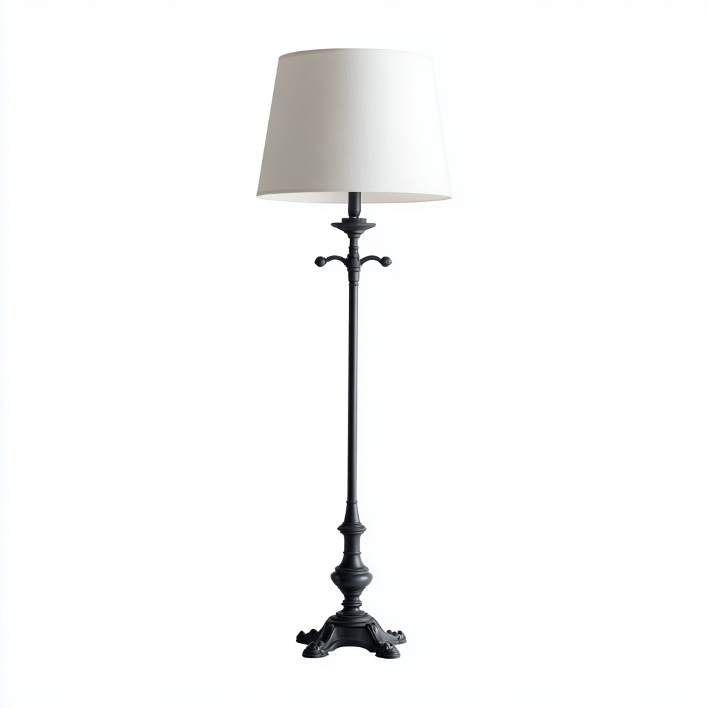 Lampada Da Terra In Metallo E Tessuto 35×35×165 Cm Nero-Bianco Per Soggiorno Stile Classico-Padovae