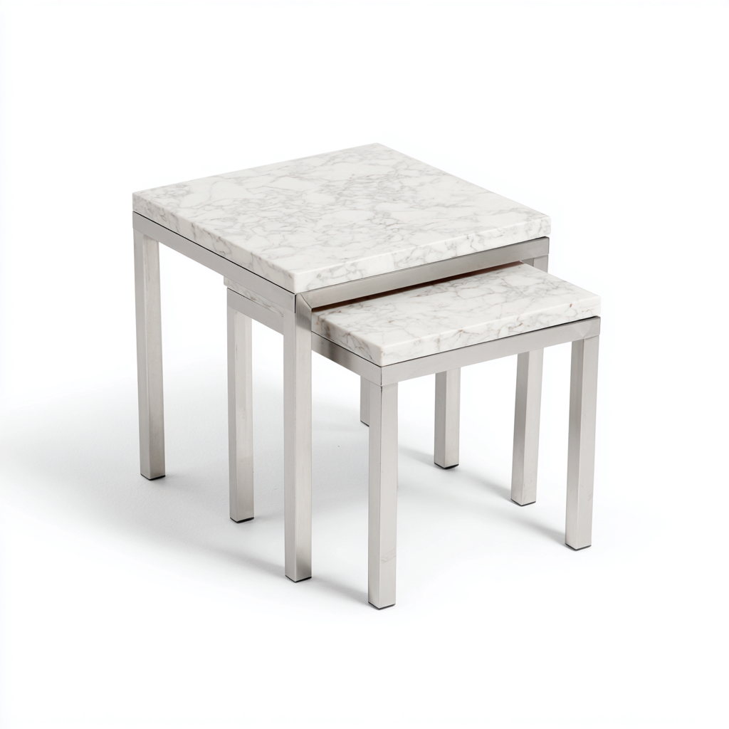 Tavolino da caffè metallo-marmo 50x50x45 cm - bianco marmo - set 2 pezzi-Padovae