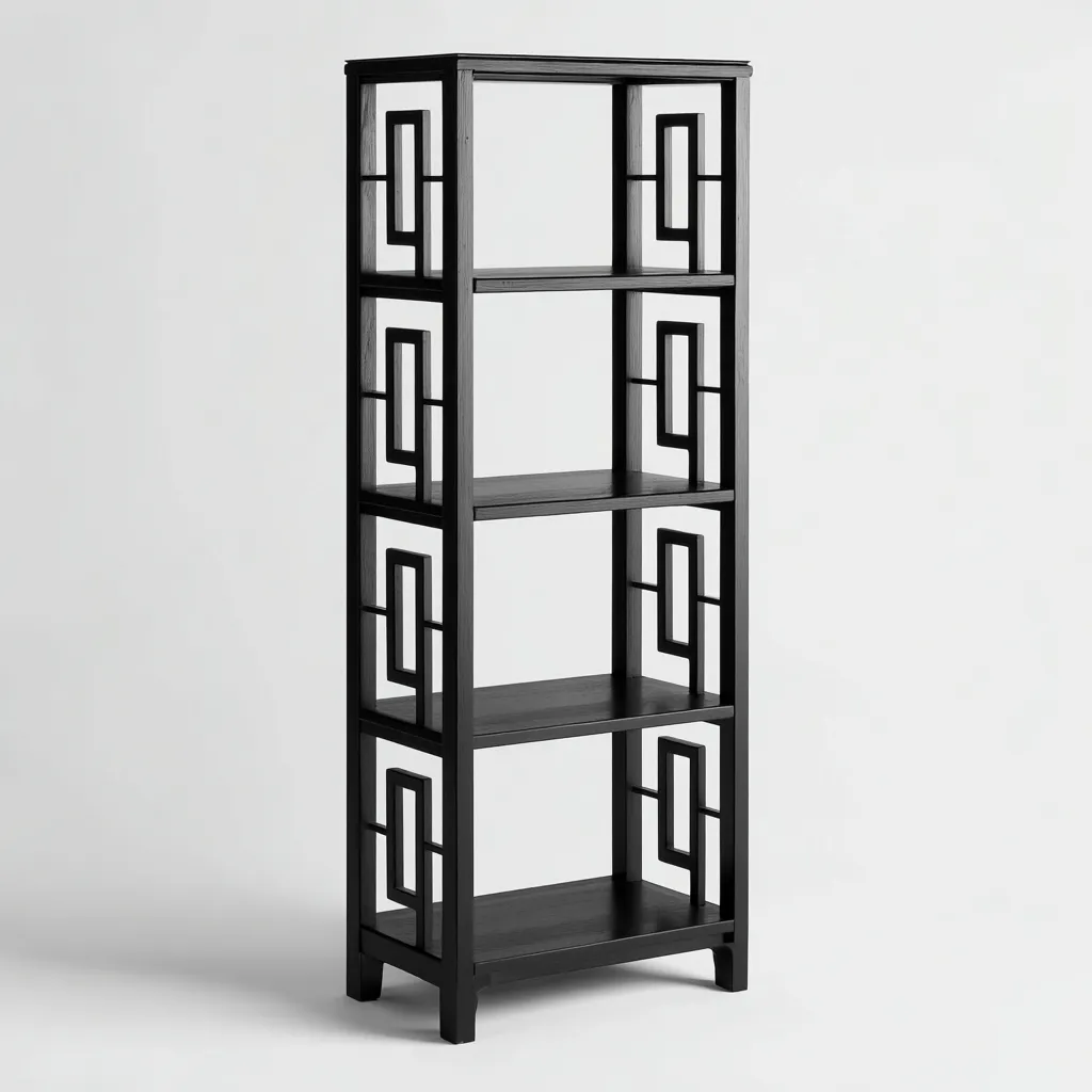 Libreria - legno 75x35x165 cm nero design orientale-Padovae