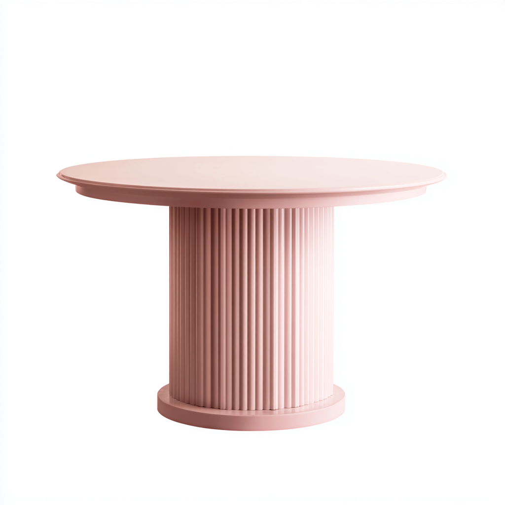 Tavolo da pranzo rotondo in legno 110x110x75 cm – rosa – base cilindrica scanalata – design moderno elegante-Padovae