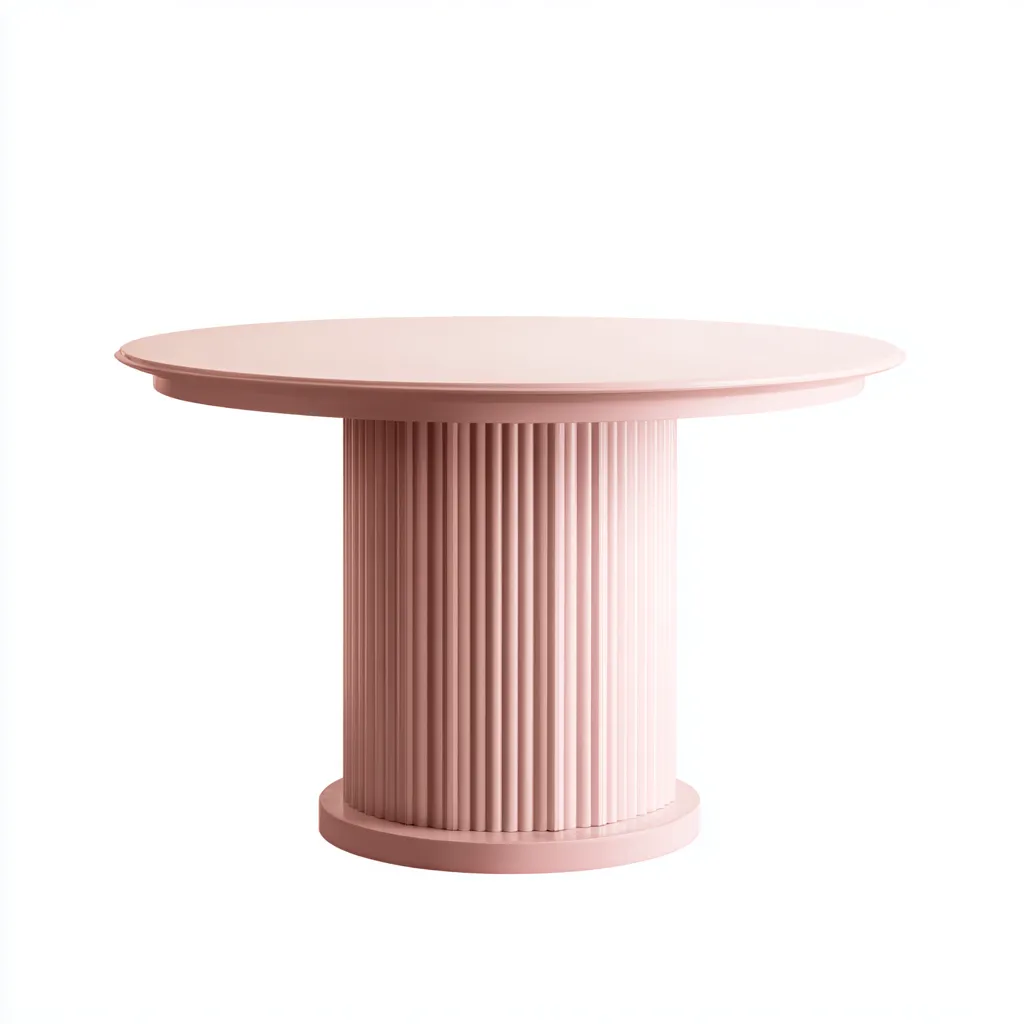 Tavolo da pranzo rotondo in legno 110x110x75 cm – rosa – base cilindrica scanalata – design moderno elegante-Padovae