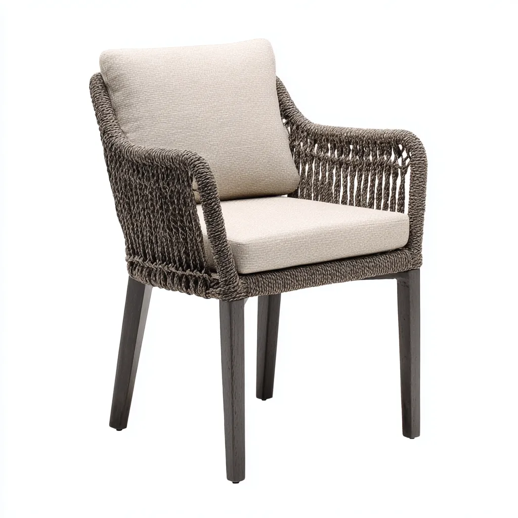 Poltrona Da Giardino – Corda-Tessuto-Legno – 58X56X82 Cm – Beige-Grigio – Design Moderno – Per Esterno-Padovae