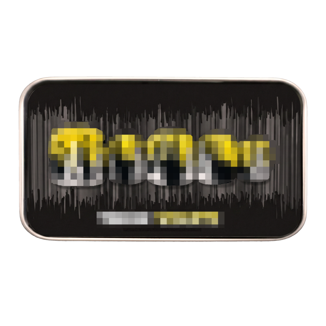 nail tin showing 5 nails with a toxic waste design of yellow dripping over black.