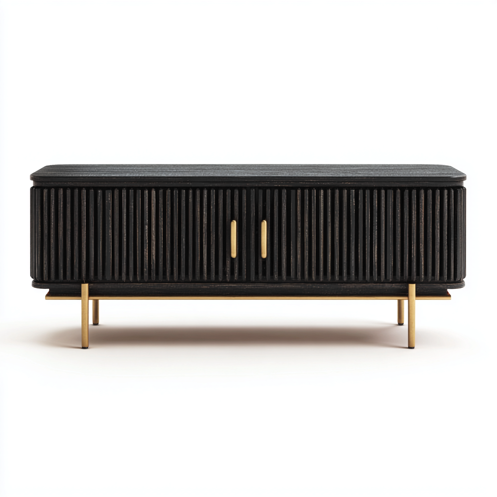 Meuble TV bois noir 150x40x55 cm - adapté au salon - style moderne-Styleixe