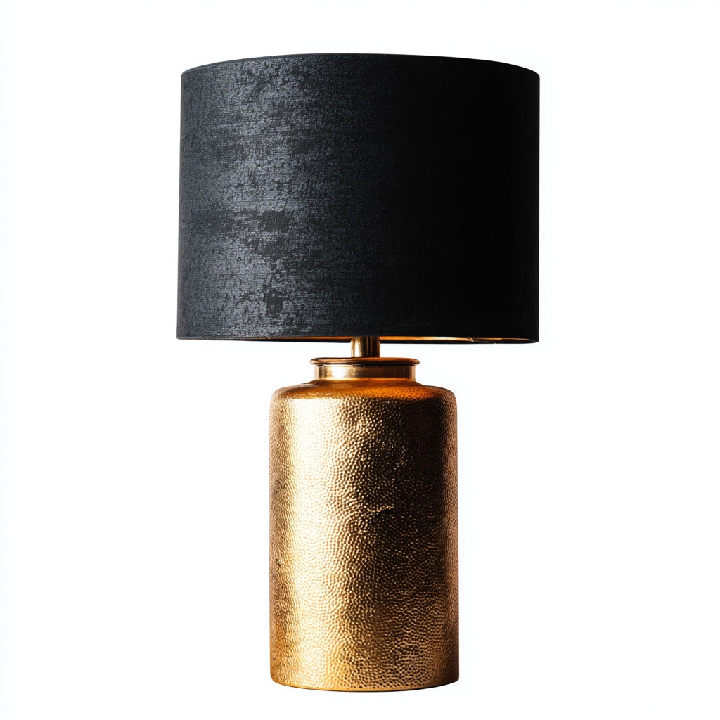 Lampe de table - métal martelé et tissu - 28x28x45 cm - or noir - pour salon - design moderne-Styleixe