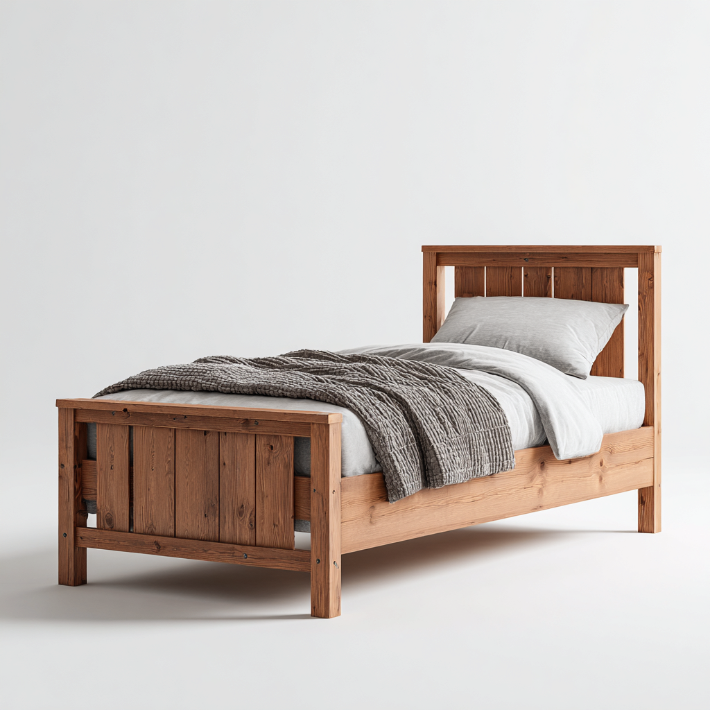 Lit simple en bois massif 200x100x90 cm - brun - style rustique - pour chambre-Styleixe