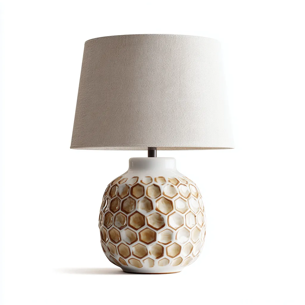 Lampe de table - céramique - tissu - 28x28x48 cm - beige - blanc - miel - pour intérieur - design moderne-Styleixe