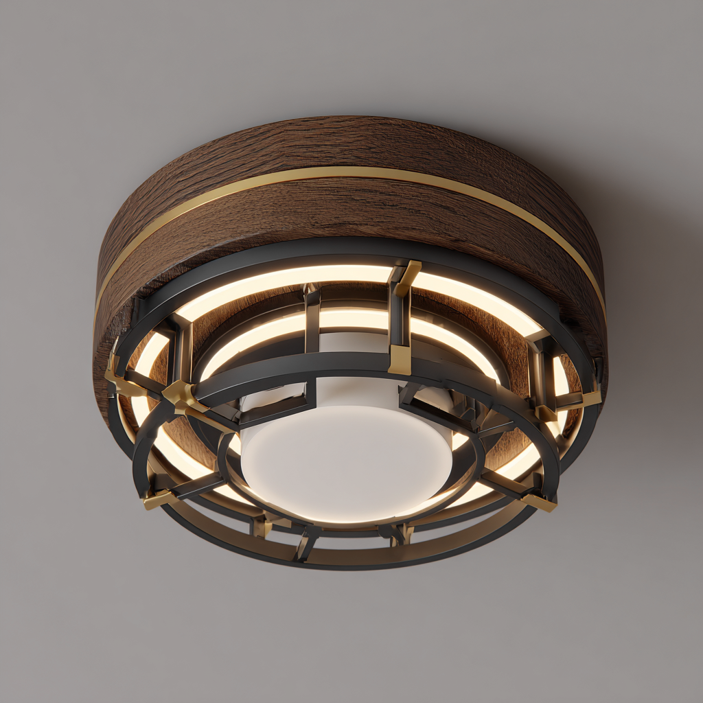 Plafonnier bois métal 32x32x16 cm  noir - blanc - style moderne pour intérieur-Styleixe