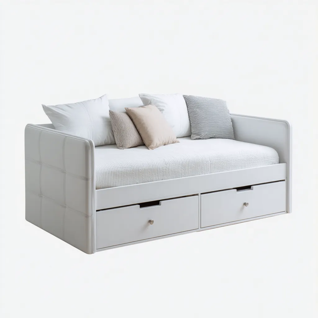 Canapé lit bois et revêtement 200x95x85 cm - blanc - avec rangements - style moderne pour chambre-Styleixe