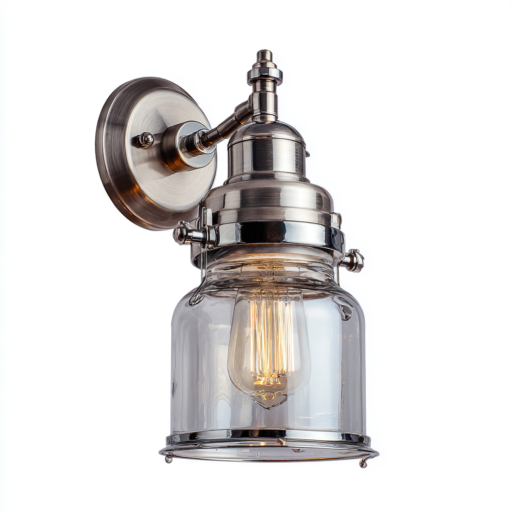 Applique murale - métal et verre - 17x14x29 cm - argent - pour intérieur - design industriel vintage-Styleixe