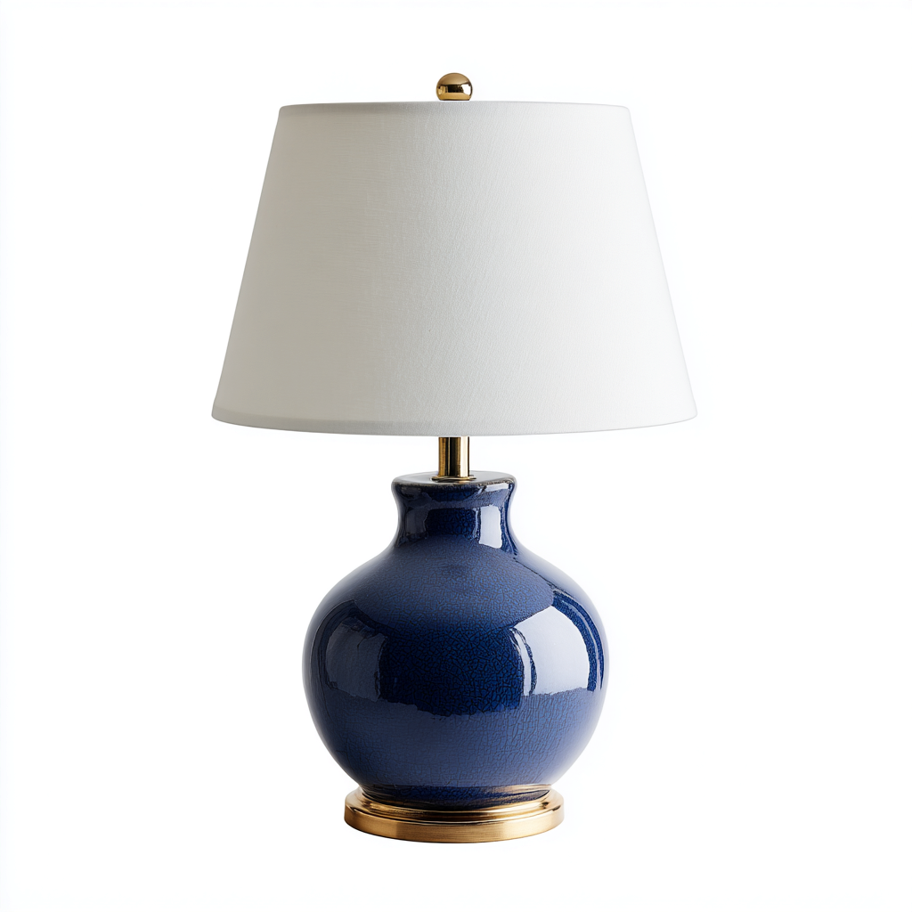 Lampe de table - céramique - 20x20x45 cm - bleu foncé - blanc - pour intérieur - design moderne-Styleixe