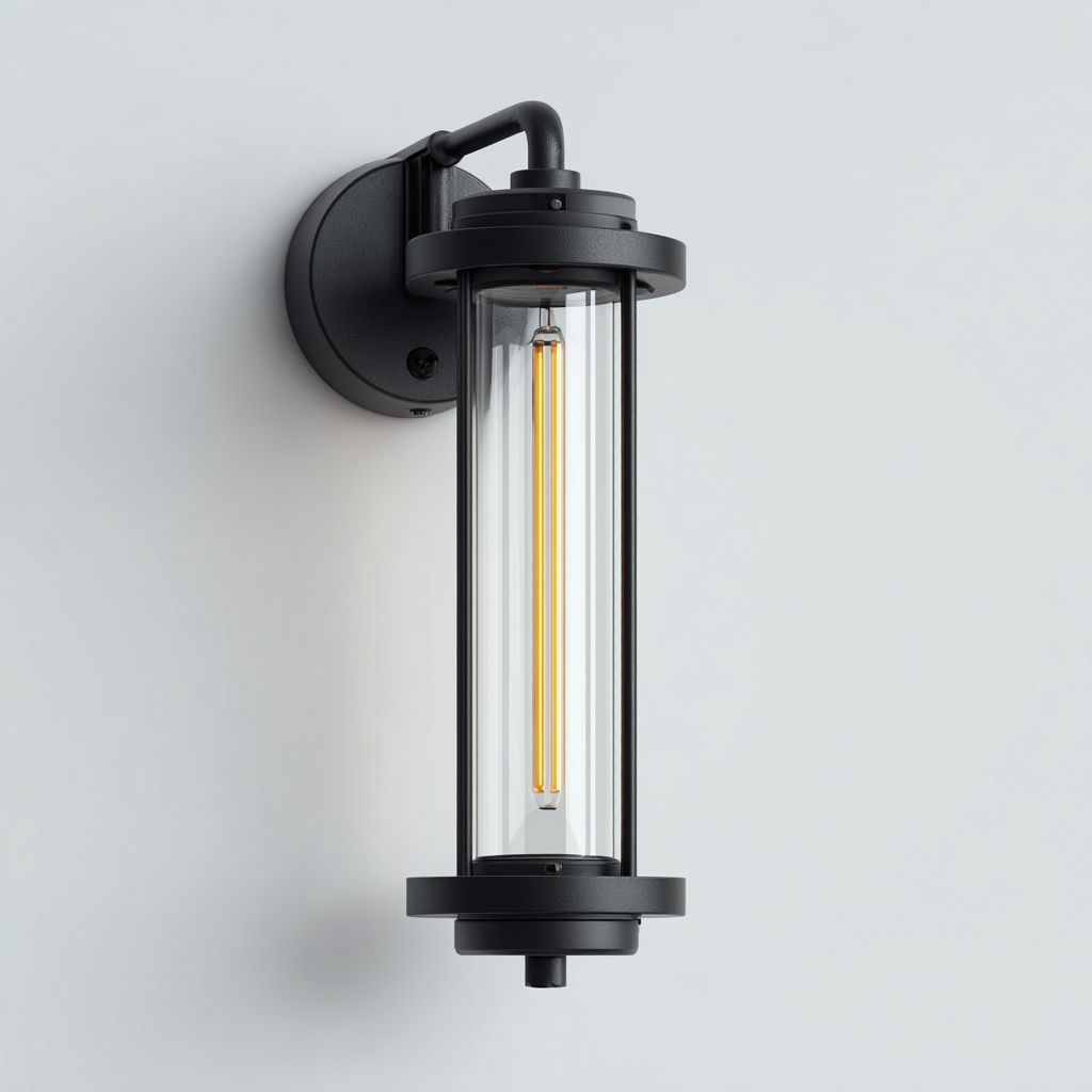 Applique murale - métal et verre - 12x10x28 cm - noir - pour intérieur et extérieur - design moderne-Styleixe