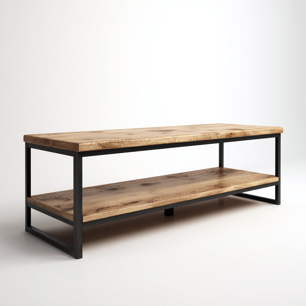 Meuble TV métal - bois 140x40x45 cm - marron - noir - adapté au salon - style industriel-Styleixe