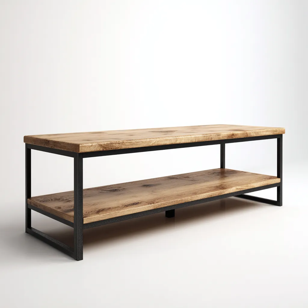 Meuble TV métal - bois 140x40x45 cm - marron - noir - adapté au salon - style industriel-Styleixe