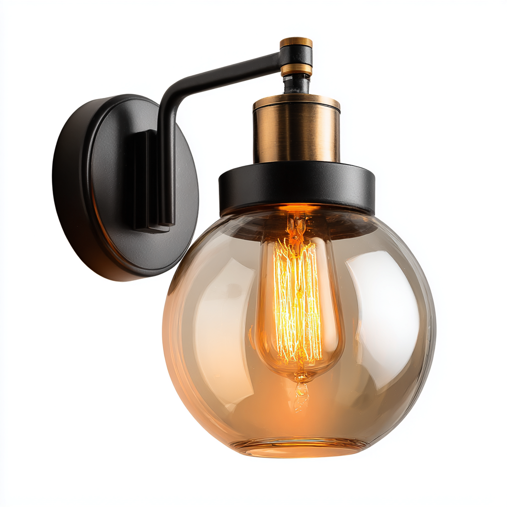 Applique murale - métal et verre - 18x15x25 cm - noir - ambre - pour intérieur - design moderne industriel-Styleixe