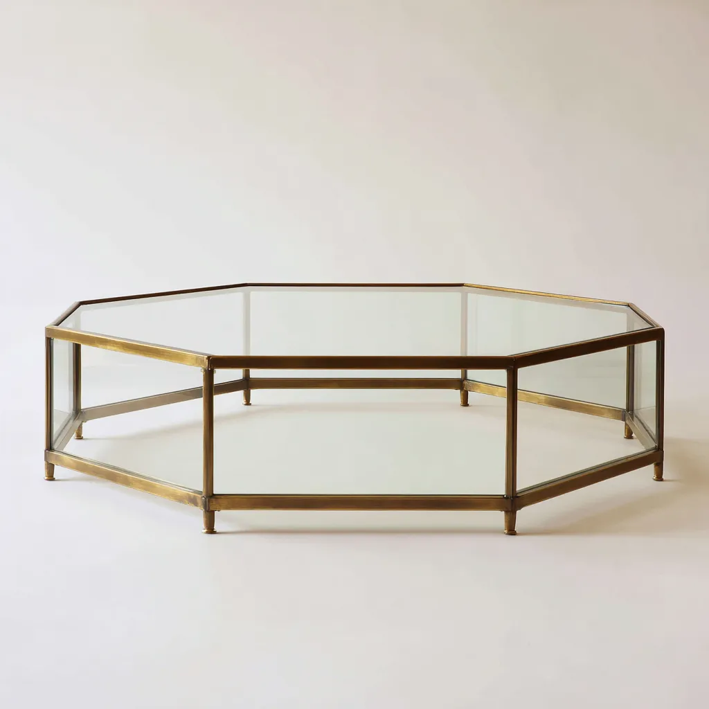 Table basse octogonale verre et métal 110x110x35 cm - transparent - laiton - style moderne - adaptée au salon-Styleixe