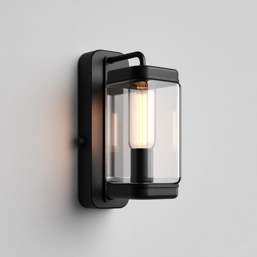 Applique murale - métal et verre - 14x12x26 cm - noir - pour intérieur et extérieur - design moderne-Styleixe