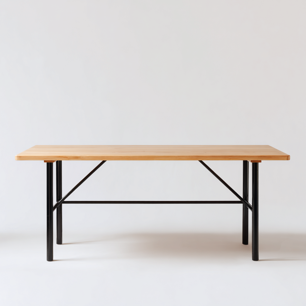 Table à manger bois - métal 160x80x75 cm - bois naturel - noir - design moderne - adapté à la salle à manger-Styleixe