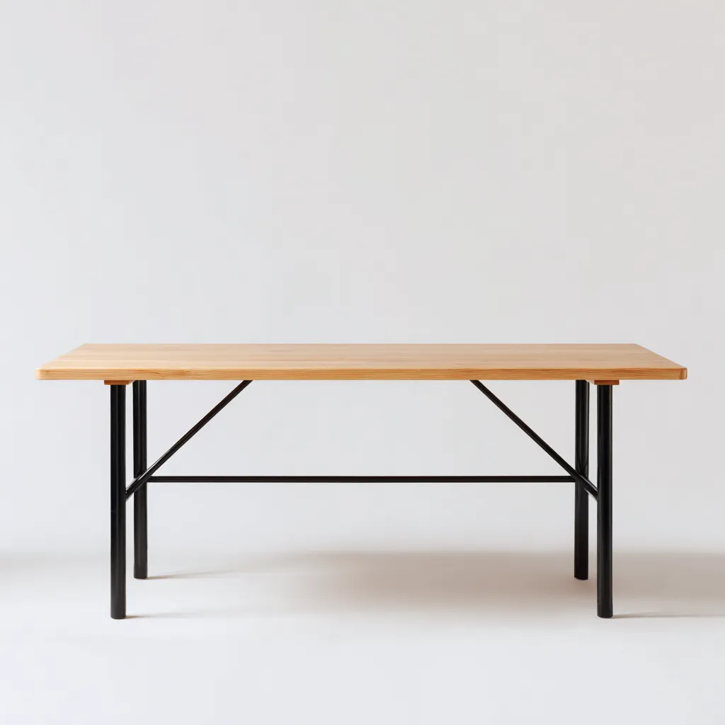 Table à manger bois - métal 160x80x75 cm - bois naturel - noir - design moderne - adapté à la salle à manger-Styleixe