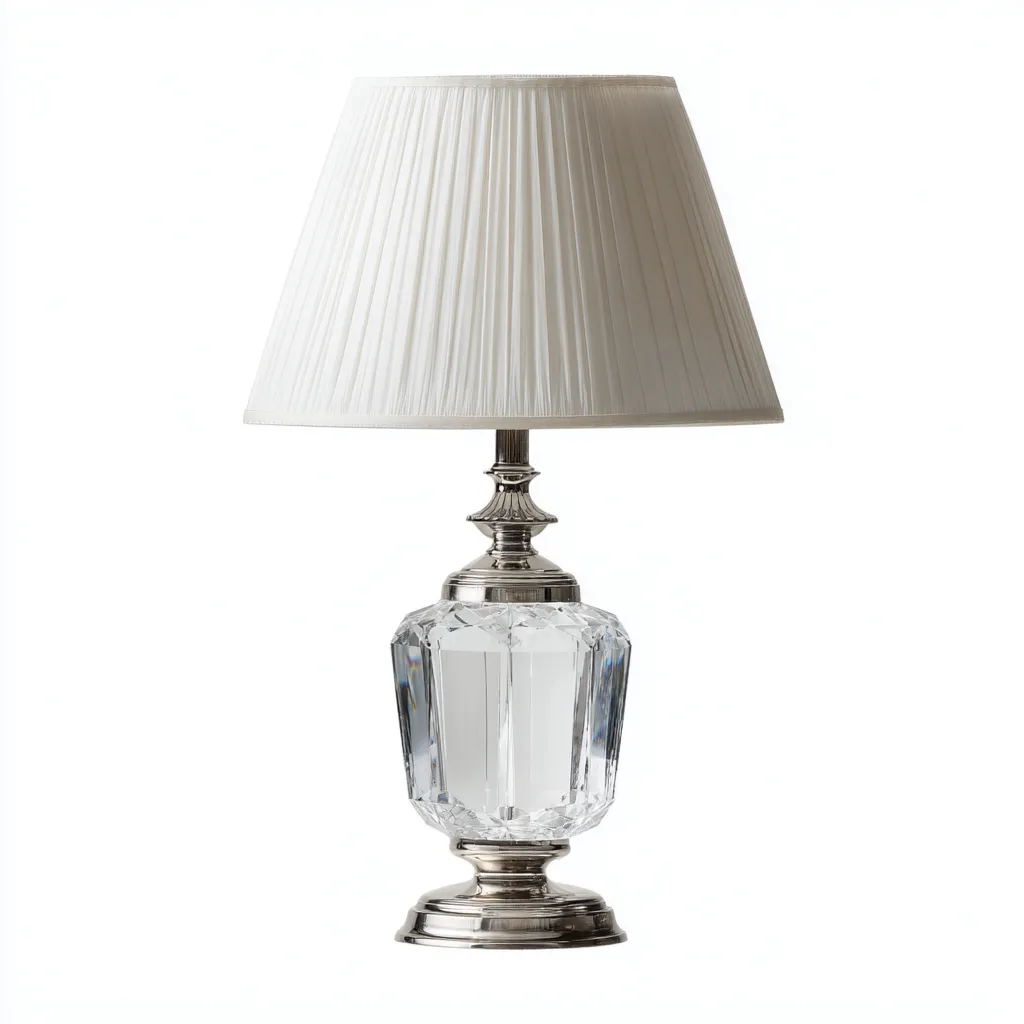 Lampe de table - cristal et métal - 28x28x48 cm - blanc argenté - pour salon - design classique-Styleixe