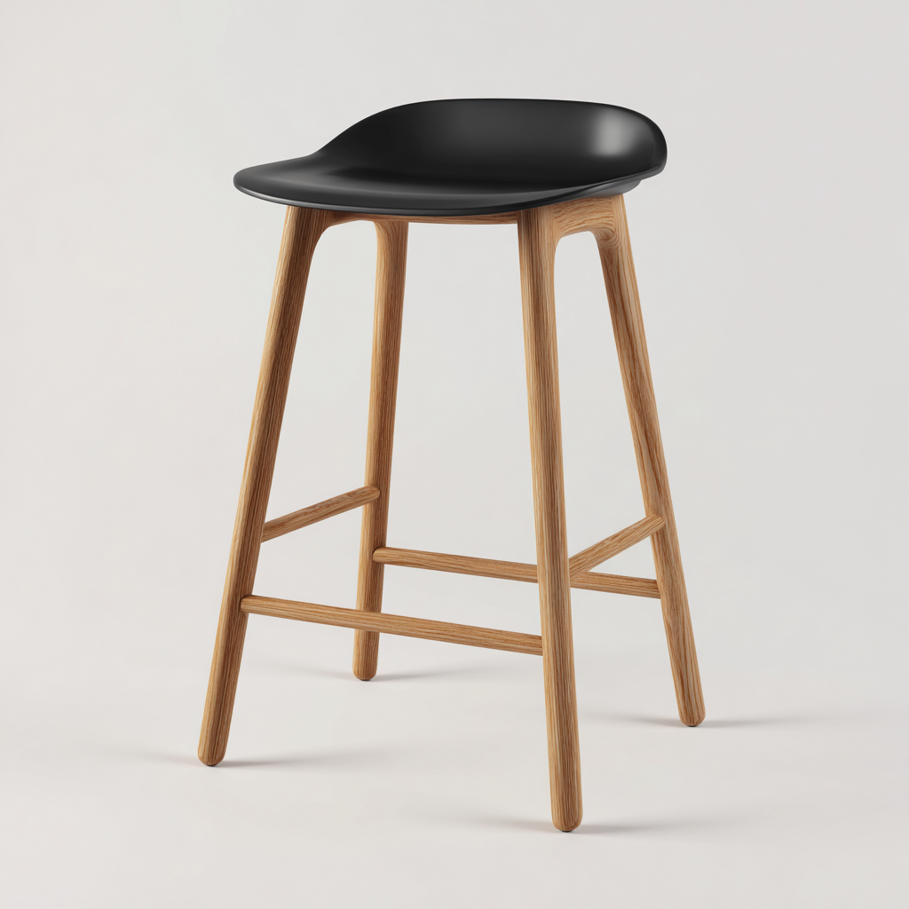 Tabouret de bar bois avec assise en plastique 40x40x75 cm - noir - bois - design moderne pour salle à manger-Styleixe
