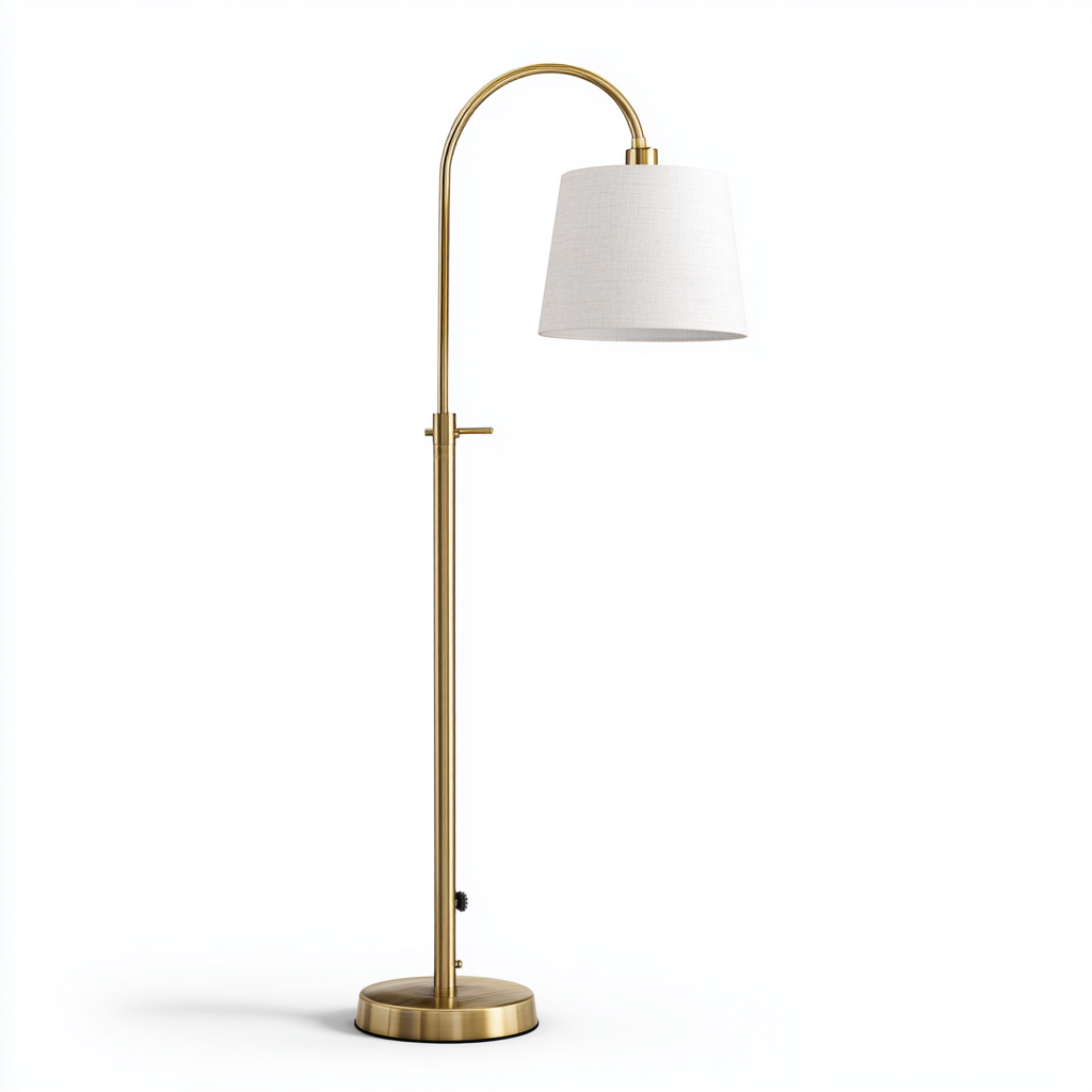 Lampadaire métal tissu 32x28x165 cm or blanc - style moderne pour salon-Styleixe