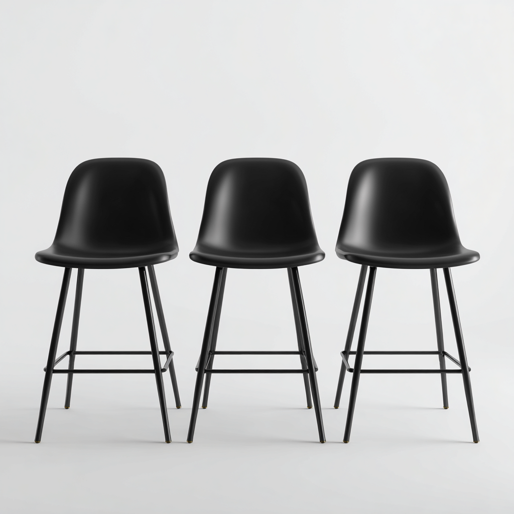 Tabouret de bar métal avec assise en plastique 45x45x95 cm - noir - design moderne pour salle à manger-Styleixe