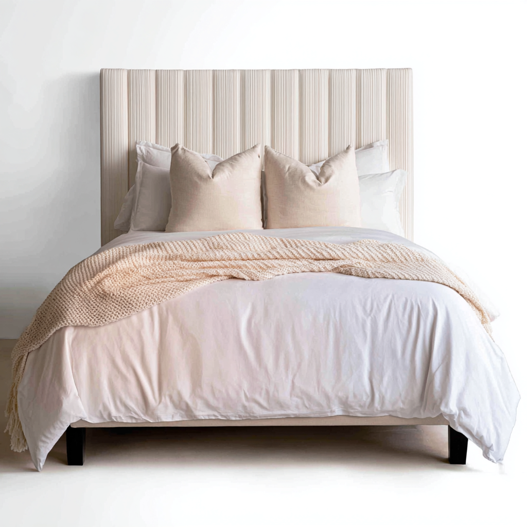 Lit double - tissu - 200x180x122 cm - beige - style moderne - pour chambre-Styleixe