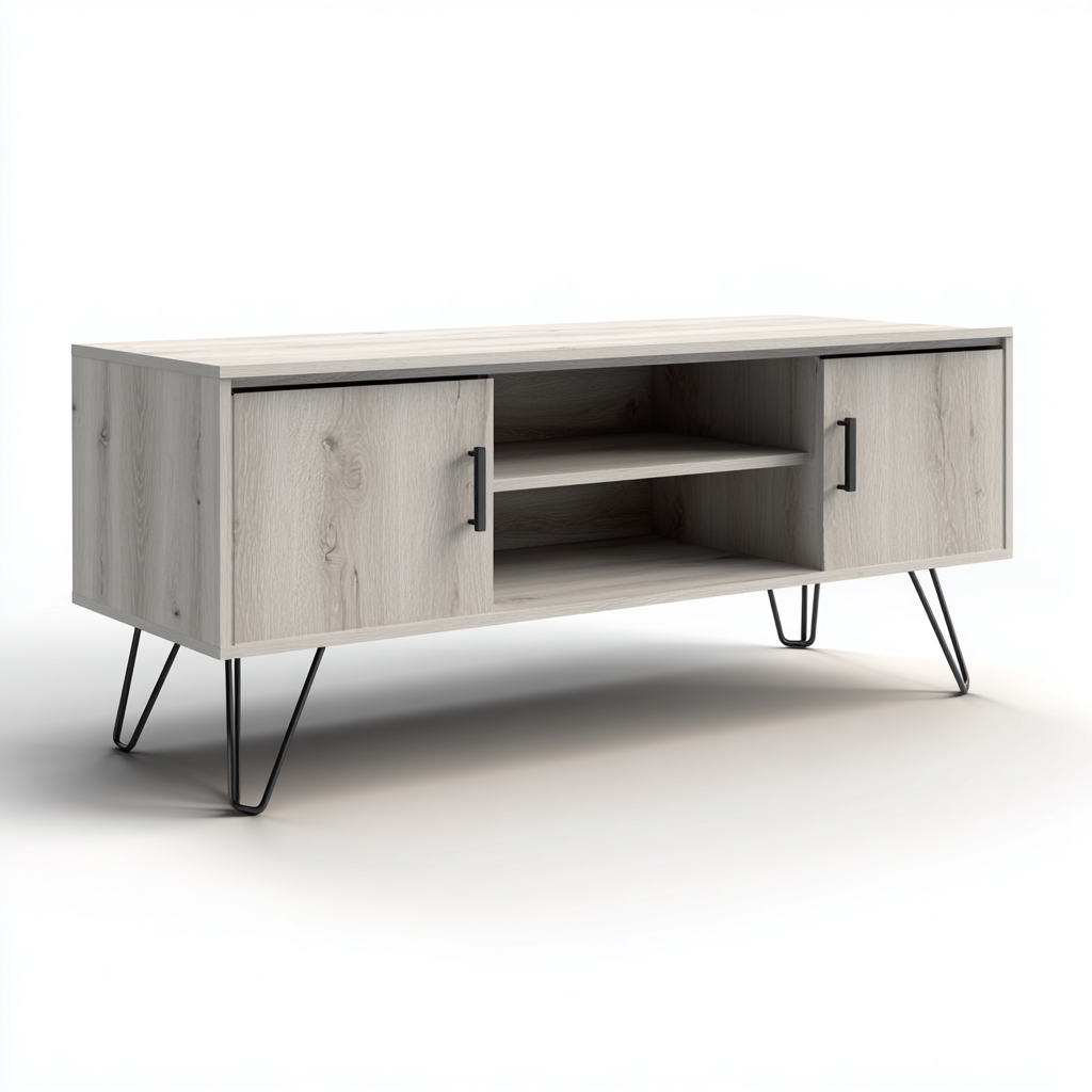 Meuble TV bois gris métal 150x40x55 cm - adapté au salon - style moderne-Styleixe