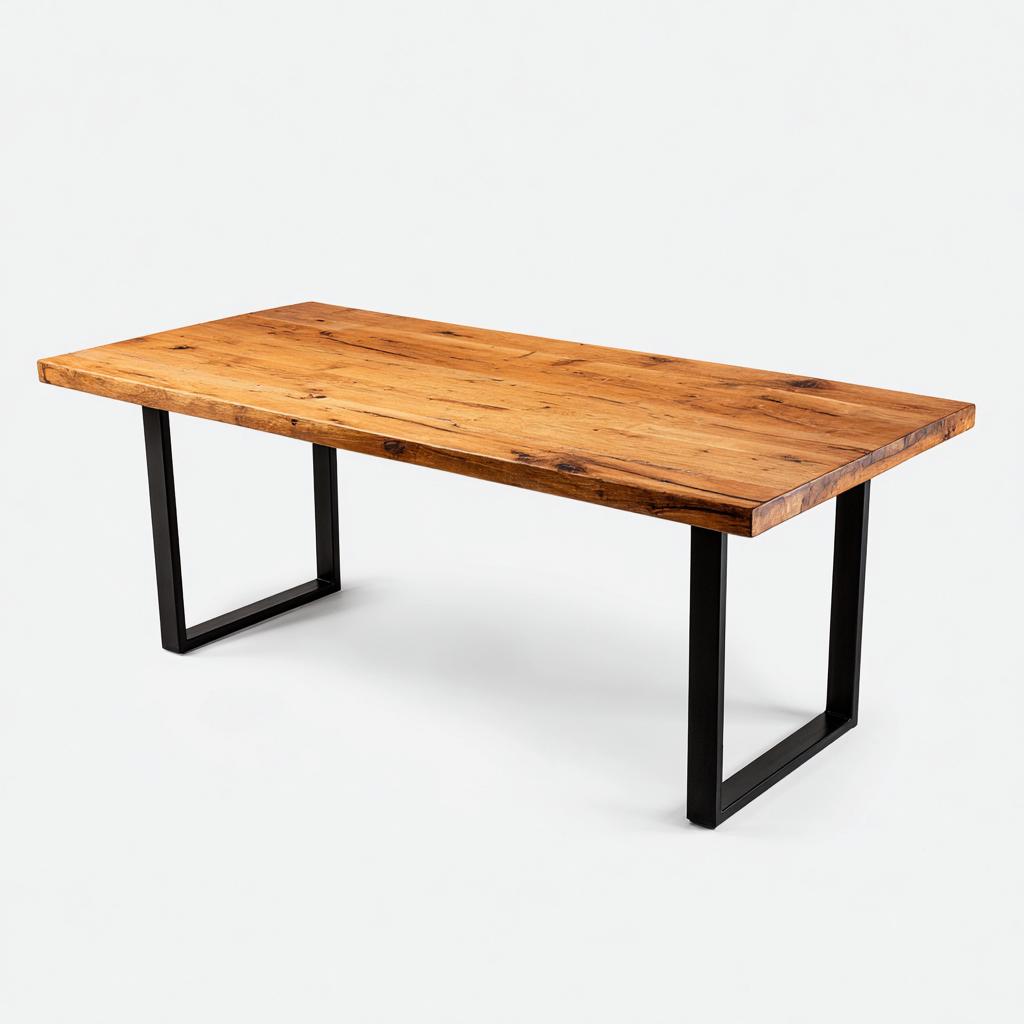 Table à manger bois et métal 190x90x76 cm - naturel - noir - adapté à la salle à manger - style industriel-Styleixe