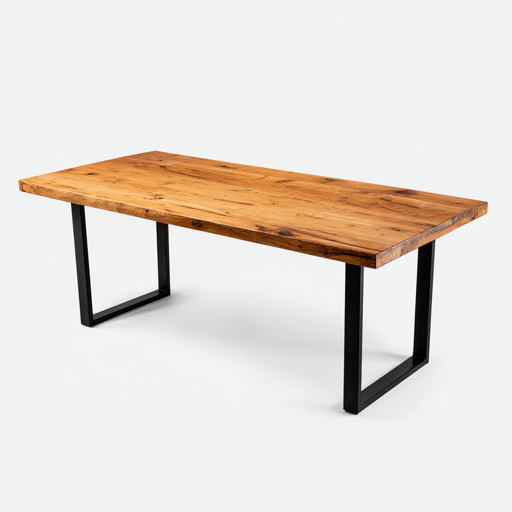 Table à manger bois et métal 190x90x76 cm - naturel - noir - adapté à la salle à manger - style industriel-Styleixe