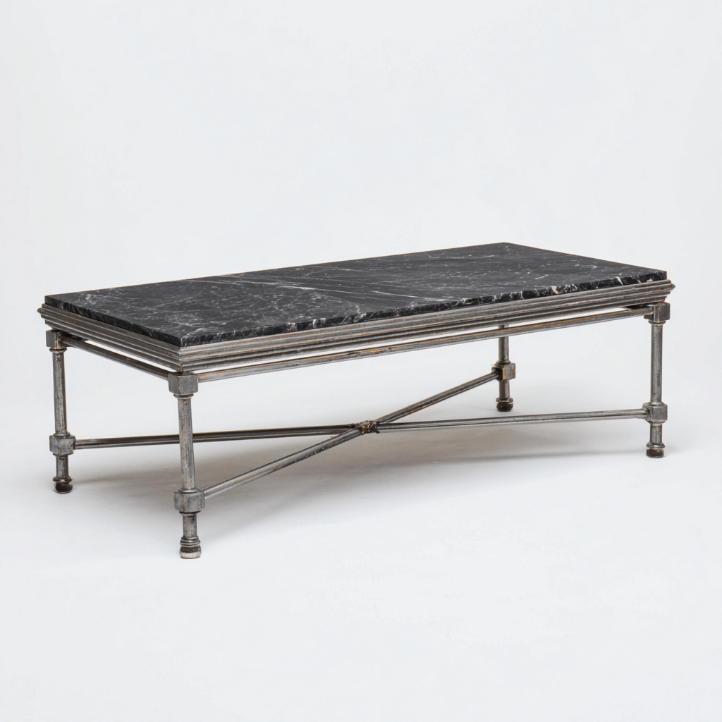 Table basse rectangulaire marbre et métal 120x50x45 cm - noir - gris - style classique - adaptée au salon-Styleixe