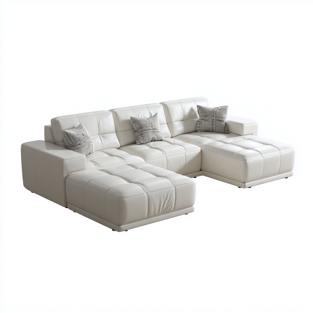 Canapé modulable en cuir 320x200x90 cm - blanc - design moderne pour salon-Styleixe