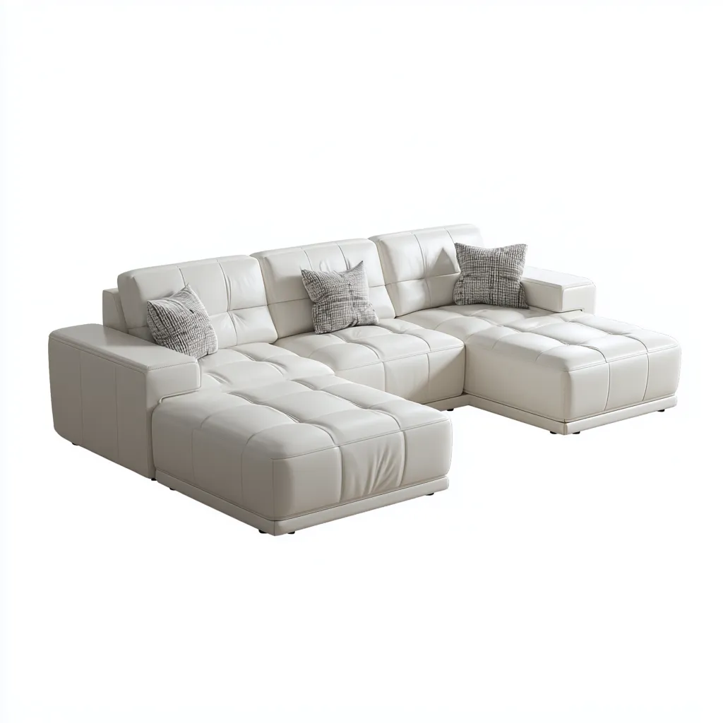 Canapé modulable en cuir 320x200x90 cm - blanc - design moderne pour salon-Styleixe