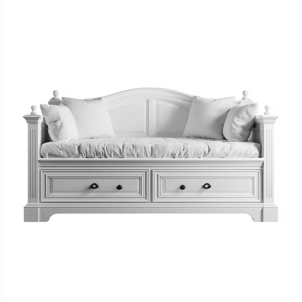 Canapé lit bois massif 205x100x110 cm - blanc - avec rangements - style classique pour chambre-Styleixe