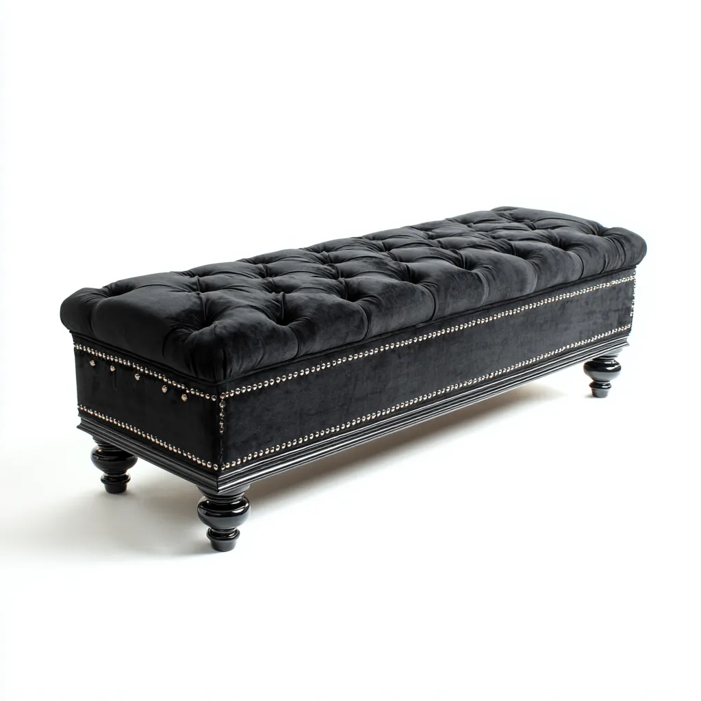 Banc de lit - velours - bois - 120x40x48 cm - noir - style classique - pour chambre-Styleixe