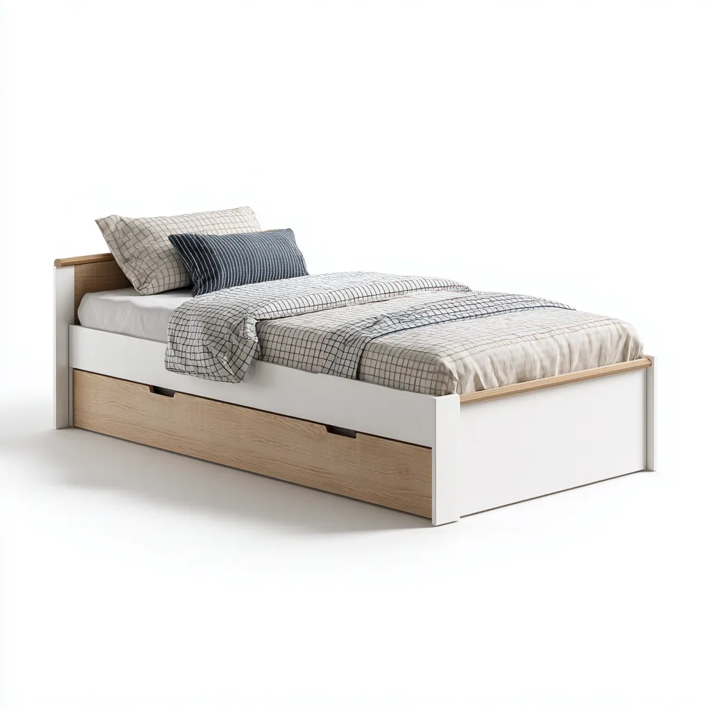 Lit simple en bois avec rangement 200x100x90 cm - blanc - chêne clair - style moderne - pour chambre-Styleixe