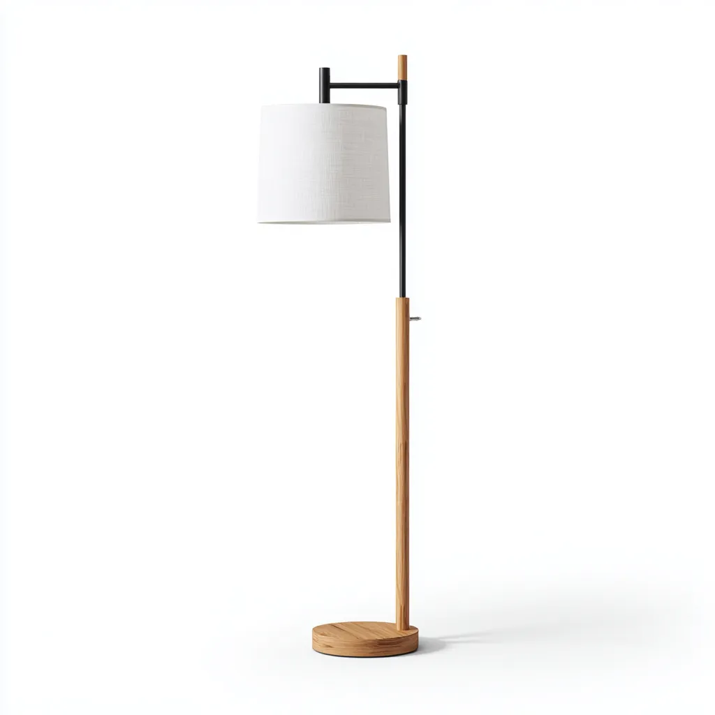 Lampadaire métal bois tissu 32x28x165 cm noir chêne blanc - style nordique pour salon-Styleixe